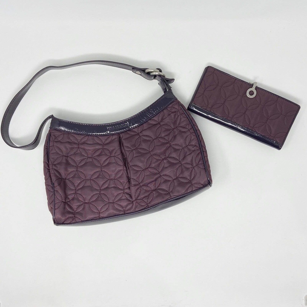Vera Bradley Quilted Nylon Shoulder Tote Handbag & Wallet Eggplant Purple